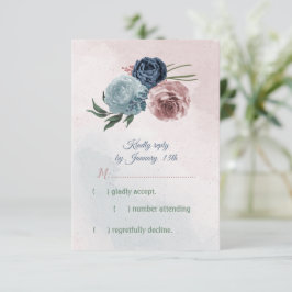 Cartão RSVP flores azuis-rosa, poeirentas e azuis-marinhos ver