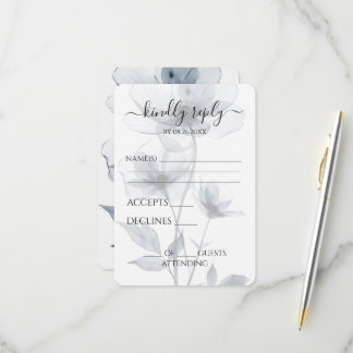 Cartão RSVP Flores Azuis Translúcidas Personalizadas Bela Noiv
