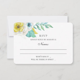 Cartão RSVP Flores azul e amarela. Casamento floral da Casa Mi