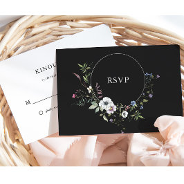 Cartão RSVP Flores Botânicas Escuras | Casamento Elegante