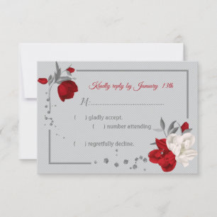 Cartão RSVP flores botânicas vermelhas e brancas
