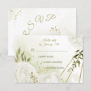 Cartão RSVP Flores brancas bonito folhas verdes botânicas