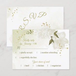 Cartão RSVP Flores brancas bonito folhas verdes botânicas