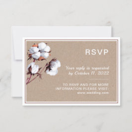 Cartão RSVP Flores brancas de algodão. Casamento Botânico Rust