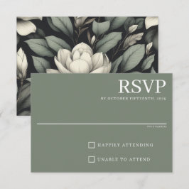 Cartão RSVP Flores Brancas e Folhagens