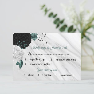 Cartão RSVP Flores brancas pretas e teares, escolha da farinha