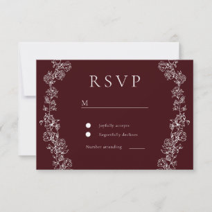 Cartão RSVP Flores Brancas Vintage Burgundy Profundo Casamento