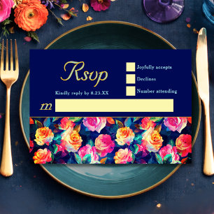 Cartão RSVP Flores coloridas elegantes casamento