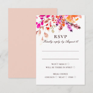Cartão RSVP Flores cor de água rosa. Casamento com jardim flo