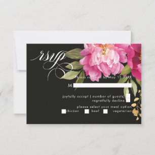 Cartão RSVP Flores de Aquarela de Creme e Pia Rosa Pretas