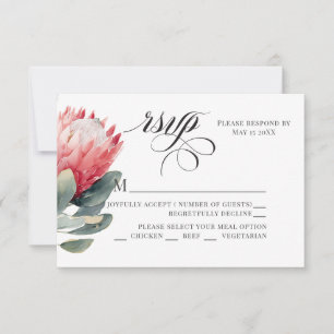 Cartão RSVP Flores De Aquarela De Protea Blush