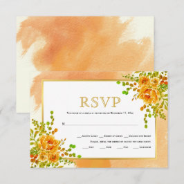 Cartão RSVP Flores de aquarela laranja casamento outono floral