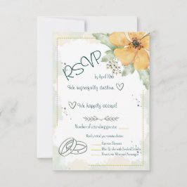 Cartão RSVP Flores de Aquarela Laranja Papoula