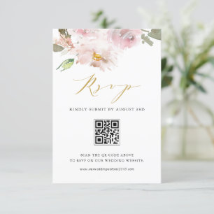Cartão RSVP Flores de Blush de Aquarela Feminina Código QR de