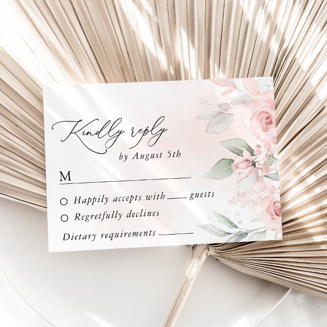 Cartão RSVP Flores De Blush, Flores Rosa, Verde, Casamento (Criador carregado)