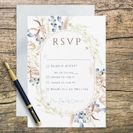 Cartão RSVP Flores de Boho Secas Azuis Brancas