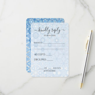 Cartão RSVP Flores de Caleidoscópio Azul Personalizadas para C