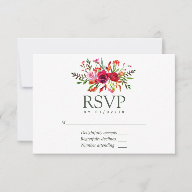 Cartão RSVP Flores de Casamento de Outono (Frente)