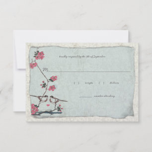Cartão RSVP Flores de Cerejeira Vintage & Damask Chickadee 3,