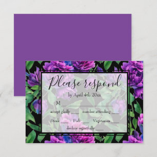 Cartão RSVP Flores de cor-de-água magenta-púrpura escura, flor