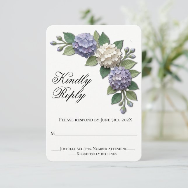 Cartão RSVP Flores de Hortênsia Casamento (Em pé/Frente)