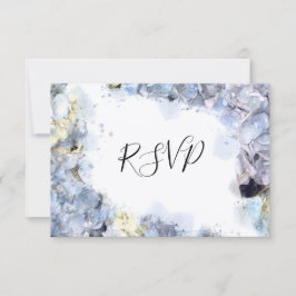 Cartão RSVP Flores de Hydrangea Azul de Casamento de Aquarela