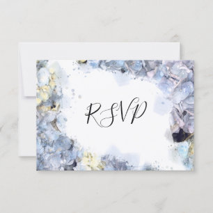 Cartão RSVP Flores de Hydrangea Azul de Casamento de Aquarela 