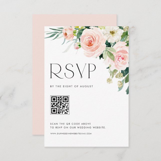 Cartão RSVP Flores de Jardim Bonito com Aquarela Código QR de  (Frente/Verso)