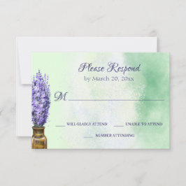 Cartão RSVP Flores de lavanda no Casamento Floral Verde Sage