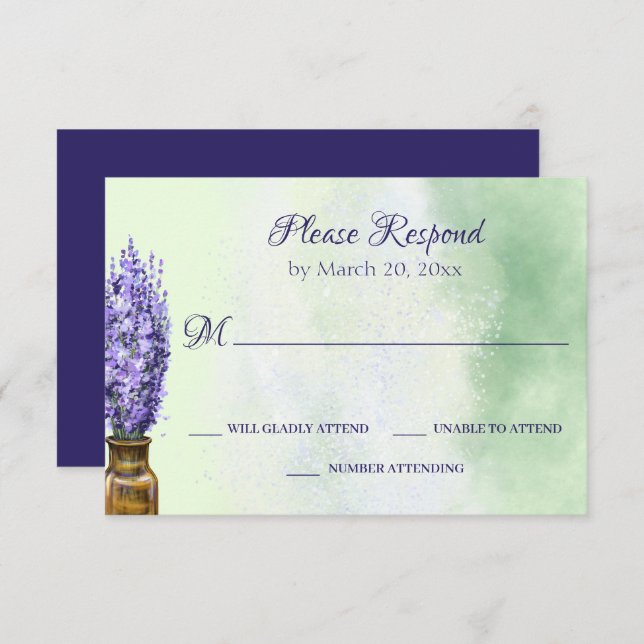 Cartão RSVP Flores de lavanda no Casamento Floral Verde Sage (Frente/Verso)