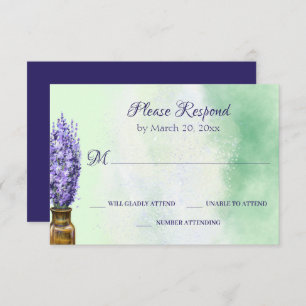 Cartão RSVP Flores de lavanda no Casamento Floral Verde Sage