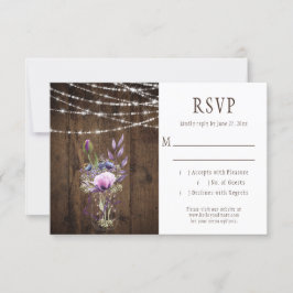 Cartão RSVP Flores de Lavanda Violeta de Madeira Mason Jar RSV