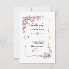 Cartão RSVP Flores de Magnólia em Aquarela Desabrocham Boda Do