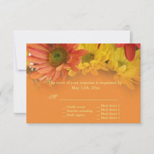 Cartão RSVP Flores de margarida laranja, vermelho, amarelo, ca (Frente)