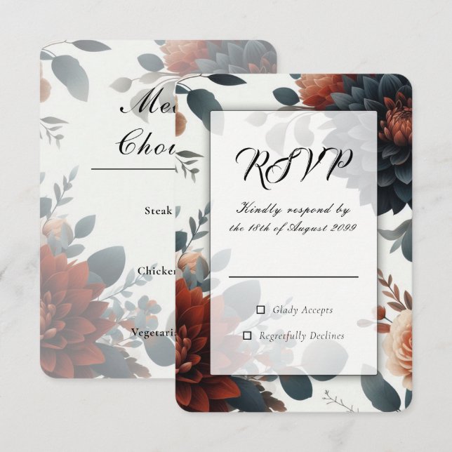 Cartão RSVP Flores de Outono Rústicas e Mal-humoradas para Cas (Frente/Verso)