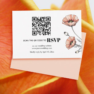 Cartão RSVP Flores de papoila cor-de-rosa Código QR Casamento 