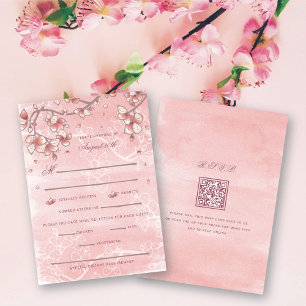 Cartão RSVP Flores de Pessegueiro Dupla Felicidade Casamento C