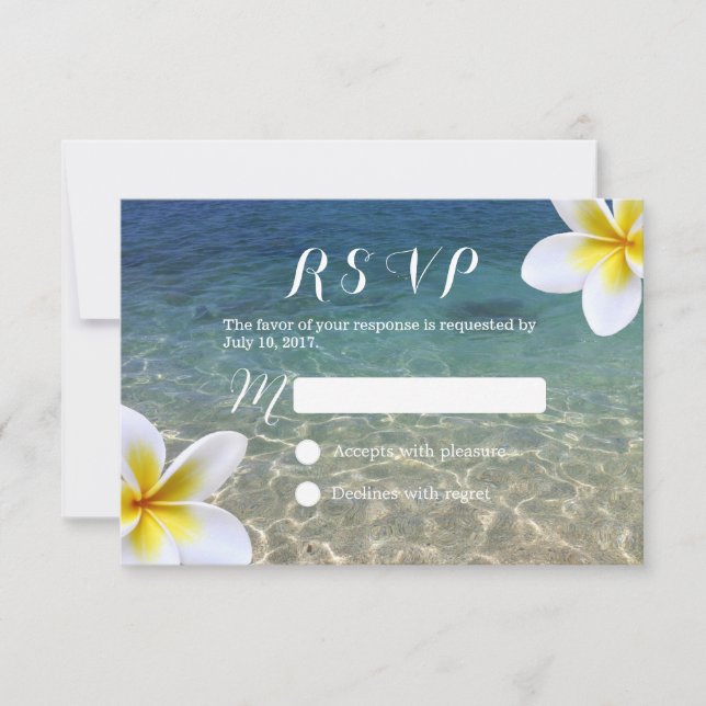 Cartão RSVP Flores de Plumeria Tropicais Casamento de Praia RS (Frente)