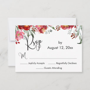Cartão RSVP Flores de Queda Vermelha Elegante