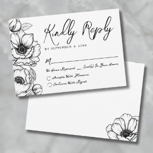 Cartão RSVP Flores Desenhadas à Mão para Casamento