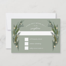 Cartão RSVP Flores Desenhadas Folhas Verde Olmo Casamento