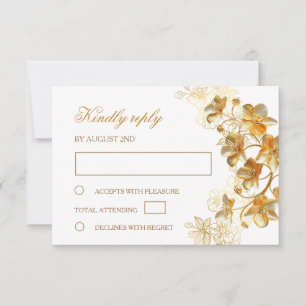 Cartão RSVP Flores Douradas Casamento