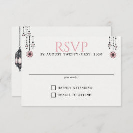 Cartão RSVP Flores e Lanternas Rosa