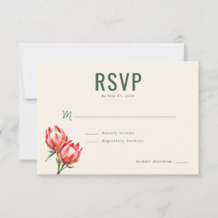 Cartão RSVP Flores Elegantes de Protea Verde