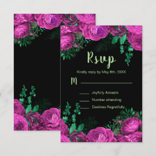 Cartão RSVP Flores Elegantes Rosa Quente Aniversário de Dezess