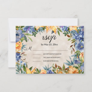 Cartão RSVP Flores Laranja Azul Elegantes Lírios-Tigre Casamen