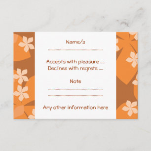 Cartão RSVP Flores Laranja. Padrão Floral Retroativo.