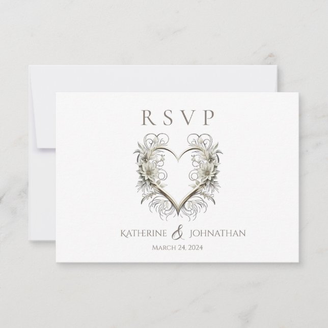 Cartão RSVP Flores Modernas com Casamento Cardíaco (Frente)