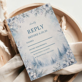 Cartão RSVP Flores Nevadas Enquadrando o Inverno Nebuloso
