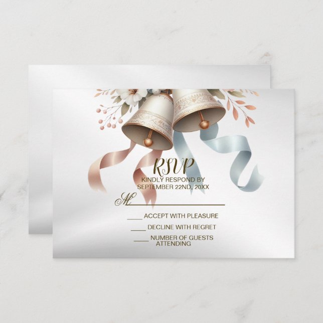 Cartão RSVP Flores para casamentos Belts Azuis Rosa Bonitos Be (Frente/Verso)